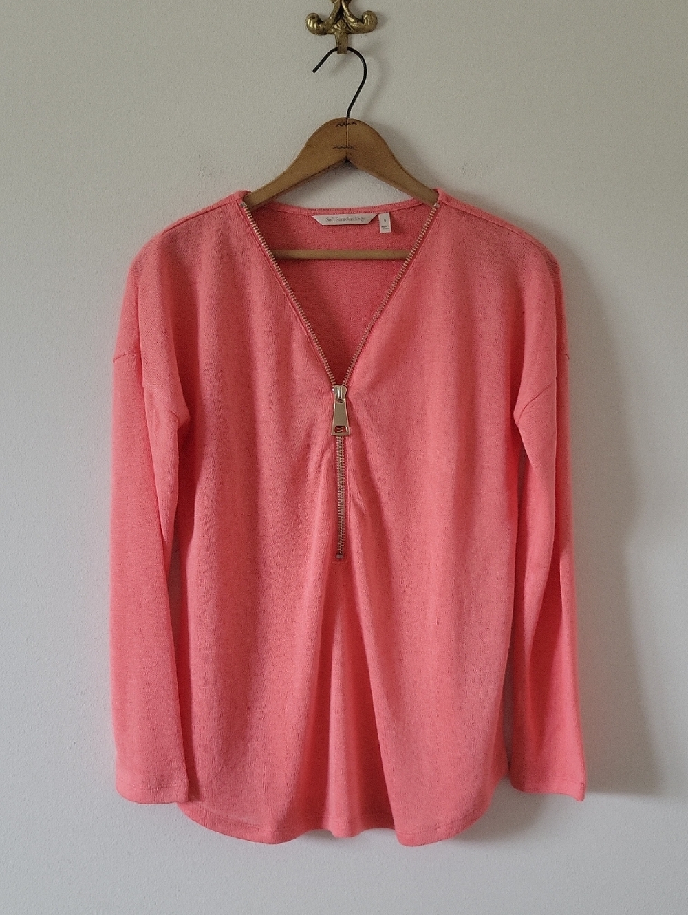 Soft‎ Surroundings Coral Rose Valentina Zip Sweater Size Small